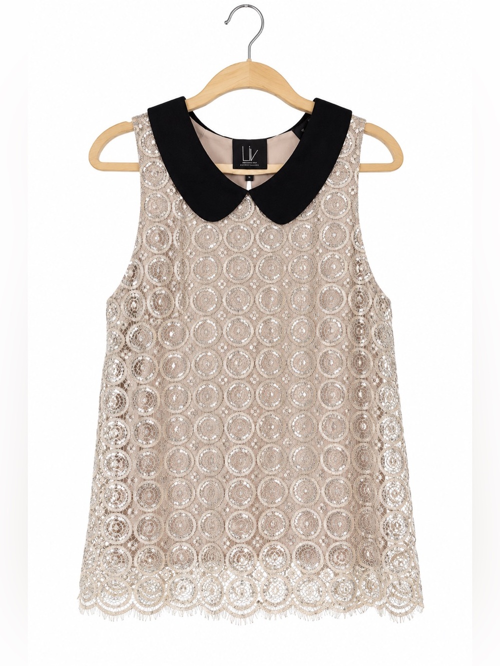 Anthropologie LIV Metallic Lace Peter Pan Collar Top M be